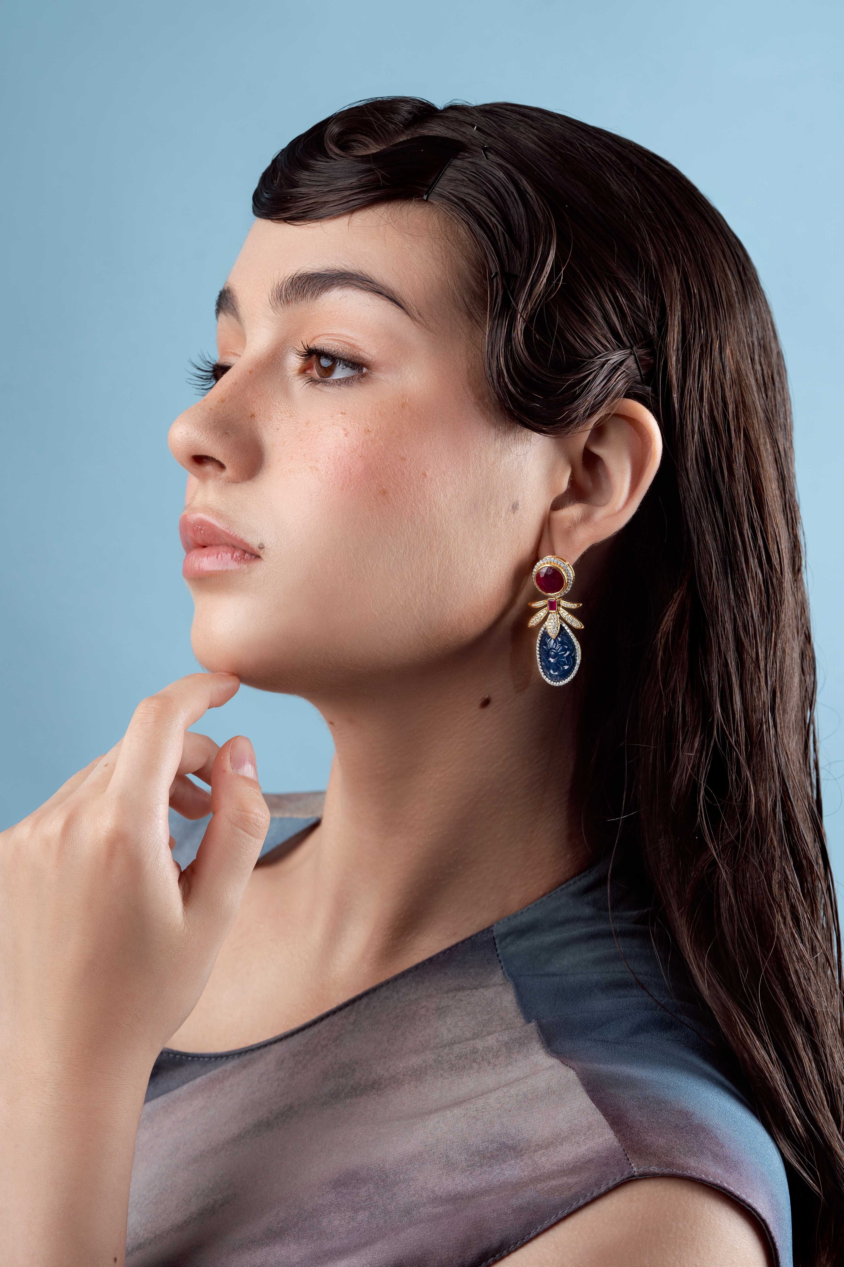 Ruby-Saphhire Buzz Earring